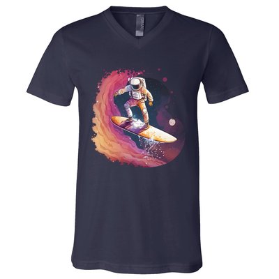 Astronaut Surfing Space Surfer V-Neck T-Shirt