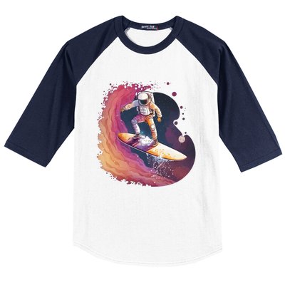 Astronaut Surfing Space Surfer Baseball Sleeve Shirt