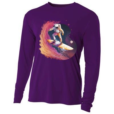 Astronaut Surfing Space Surfer Cooling Performance Long Sleeve Crew