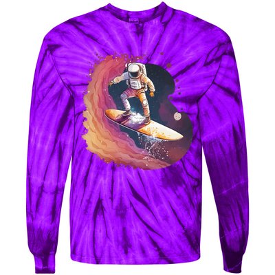 Astronaut Surfing Space Surfer Tie-Dye Long Sleeve Shirt