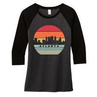 Atlanta Souvenir Shirt. Retro Style USA Skyline Women's Tri-Blend 3/4-Sleeve Raglan Shirt