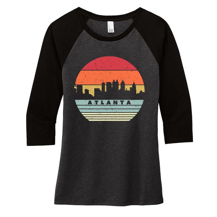 Atlanta Souvenir Shirt. Retro Style USA Skyline Women's Tri-Blend 3/4-Sleeve Raglan Shirt