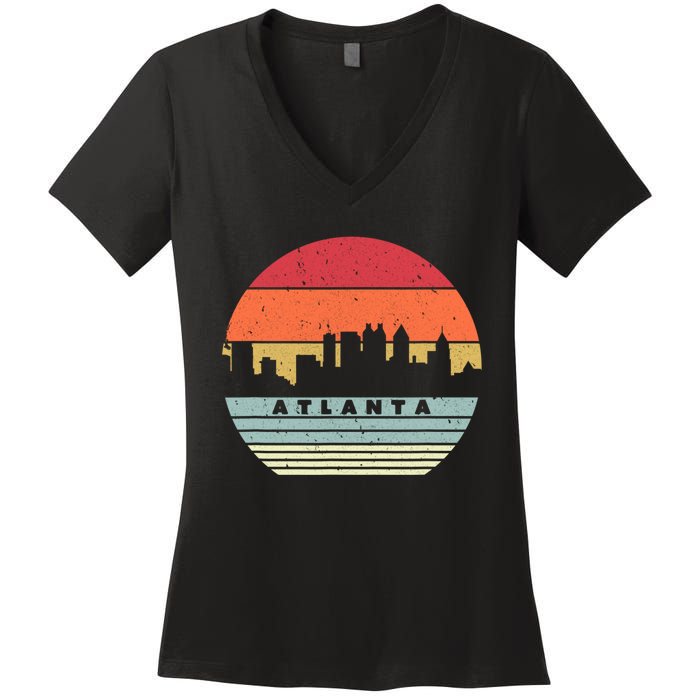 Atlanta Souvenir Shirt. Retro Style USA Skyline Women's V-Neck T-Shirt