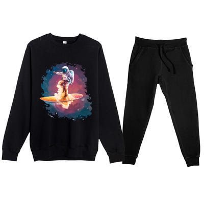 Astronaut Surfing Space Surfer Premium Crewneck Sweatsuit Set