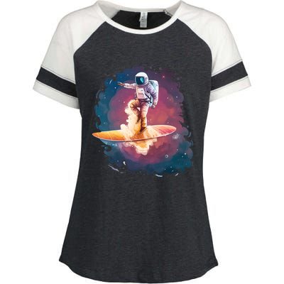 Astronaut Surfing Space Surfer Enza Ladies Jersey Colorblock Tee