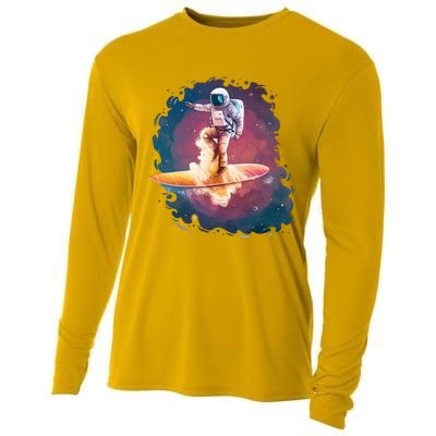 Astronaut Surfing Space Surfer Cooling Performance Long Sleeve Crew