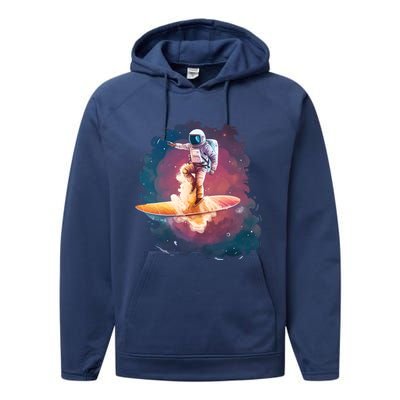 Astronaut Surfing Space Surfer Performance Fleece Hoodie