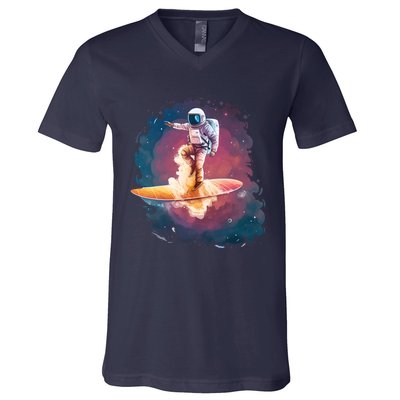 Astronaut Surfing Space Surfer V-Neck T-Shirt