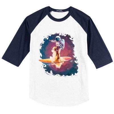 Astronaut Surfing Space Surfer Baseball Sleeve Shirt