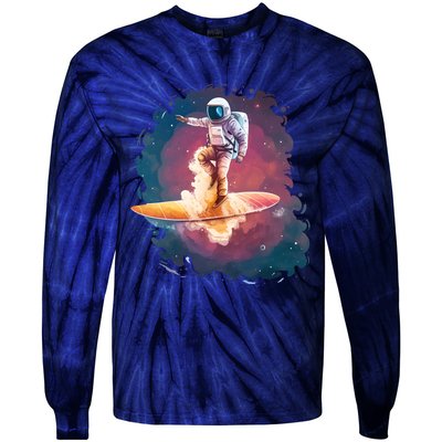 Astronaut Surfing Space Surfer Tie-Dye Long Sleeve Shirt