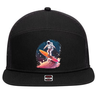 Astronaut Surfing Space Surfer 7 Panel Mesh Trucker Snapback Hat