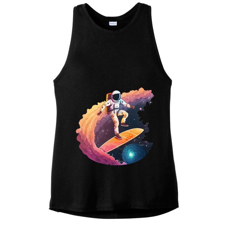 Astronaut Surfing Space Surfer Ladies PosiCharge Tri-Blend Wicking Tank