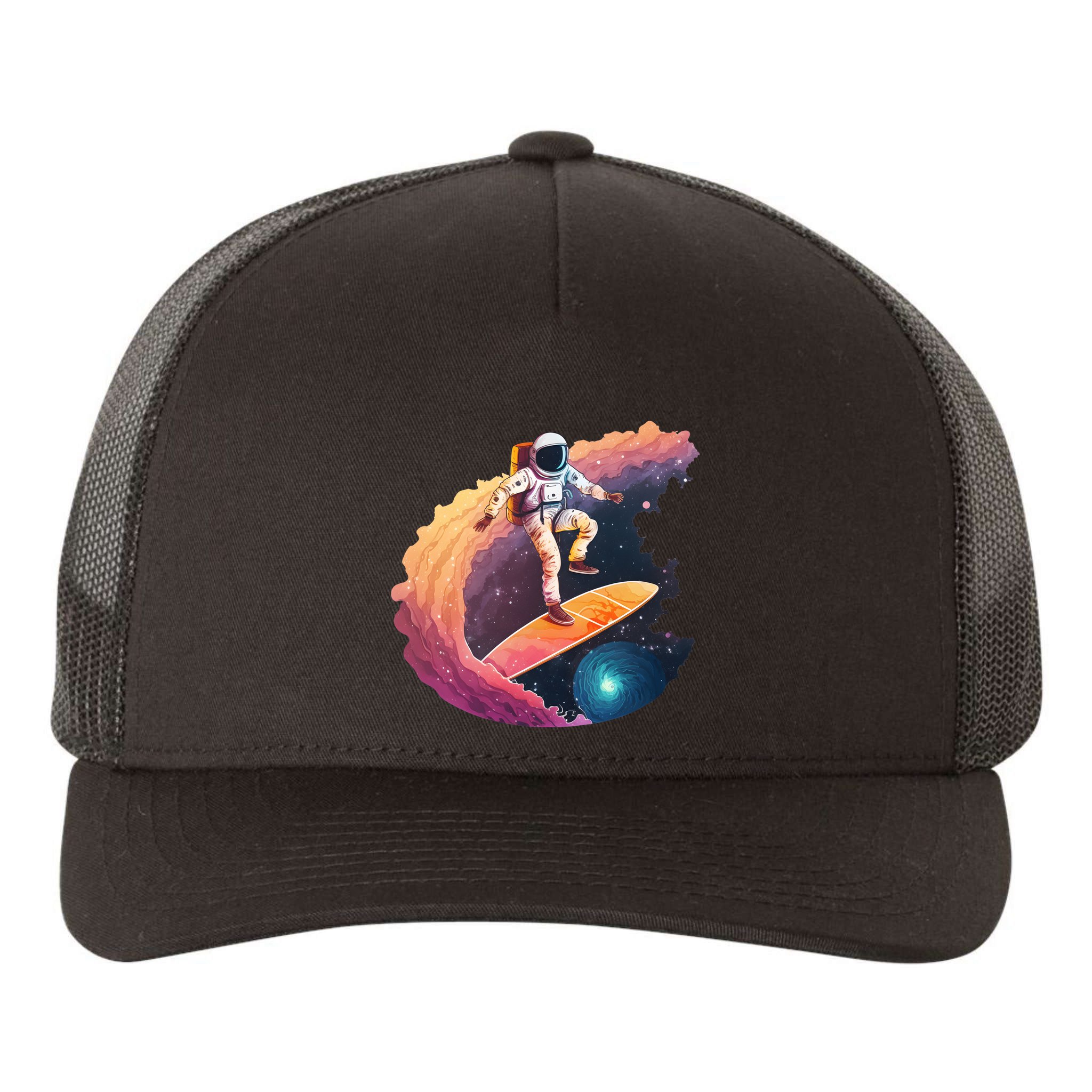Astronaut Surfing Space Surfer Yupoong Adult 5-Panel Trucker Hat