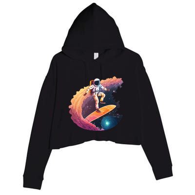 Astronaut Surfing Space Surfer Crop Fleece Hoodie