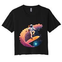 Astronaut Surfing Space Surfer Women's Crop Top Tee