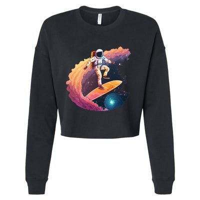 Astronaut Surfing Space Surfer Cropped Pullover Crew