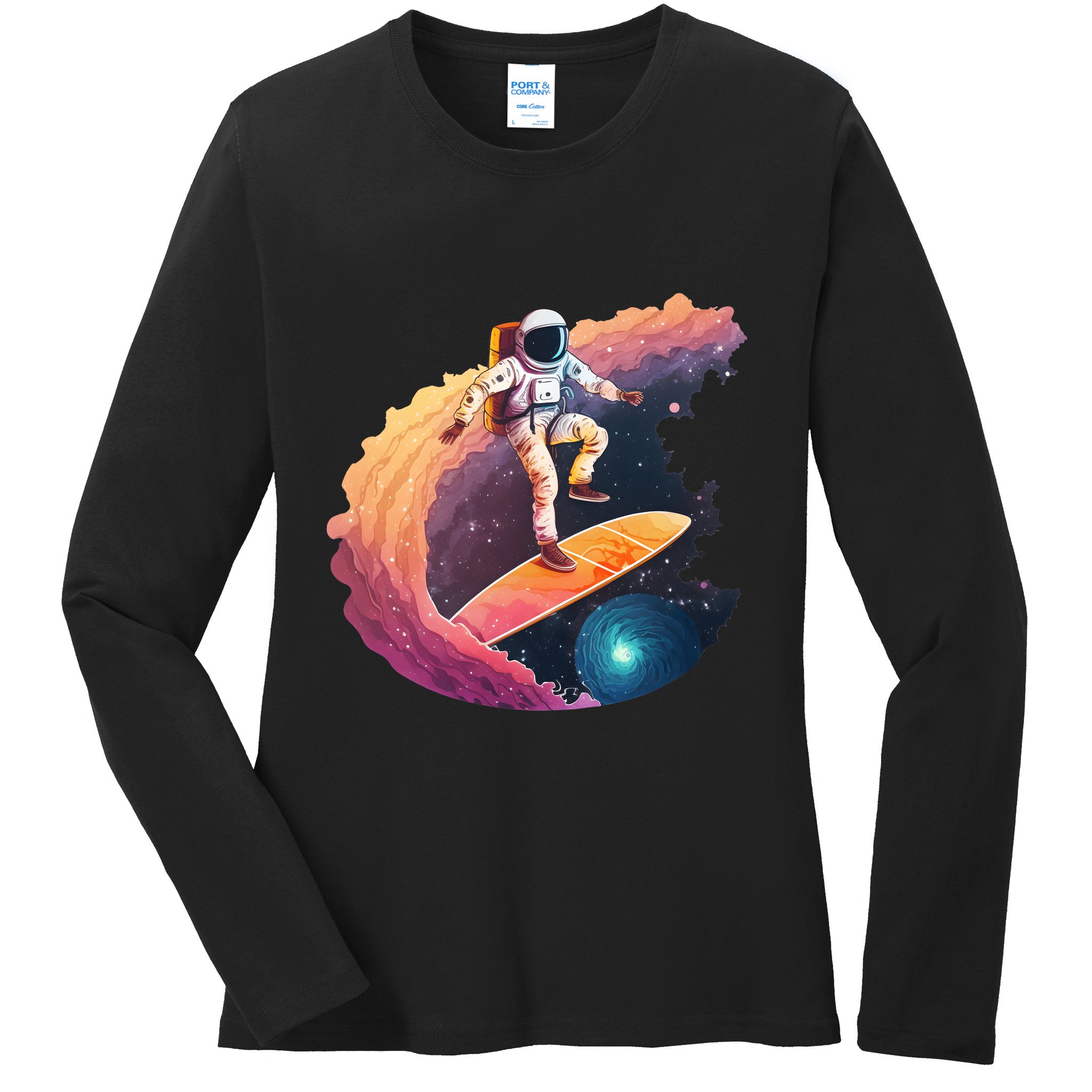 Astronaut Surfing Space Surfer Ladies Long Sleeve Shirt