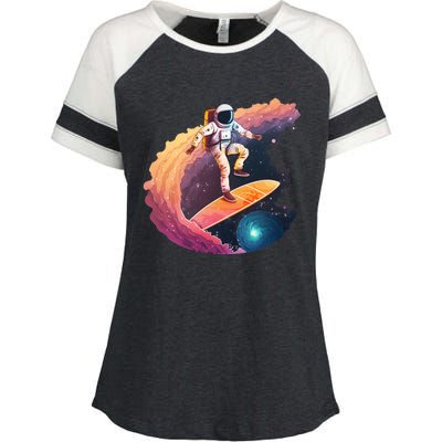 Astronaut Surfing Space Surfer Enza Ladies Jersey Colorblock Tee