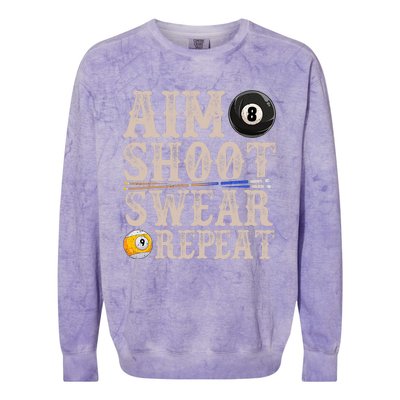 Aim Shoot Swear Repeat Funny Pool Billards Gift Colorblast Crewneck Sweatshirt