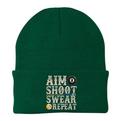 Aim Shoot Swear Repeat Funny Pool Billards Gift Knit Cap Winter Beanie