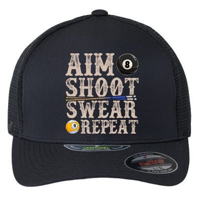 Aim Shoot Swear Repeat Funny Pool Billards Gift Flexfit Unipanel Trucker Cap