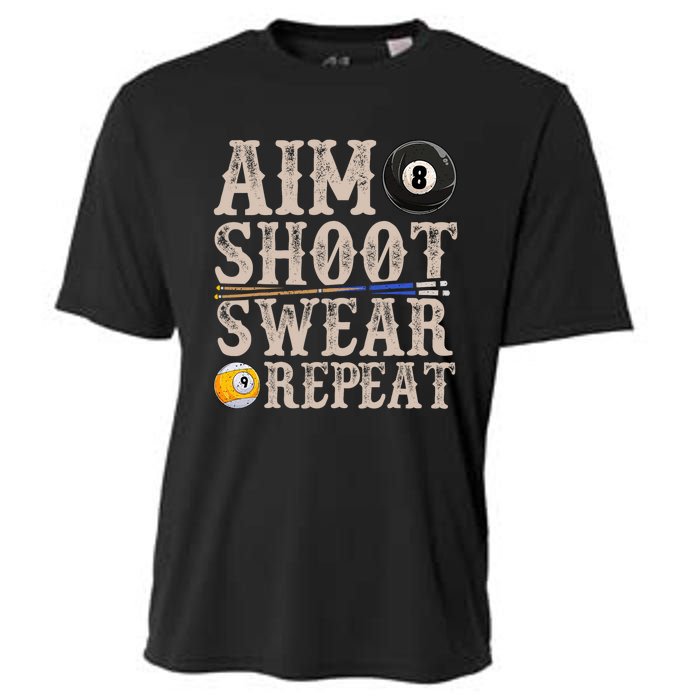 Aim Shoot Swear Repeat Funny Pool Billards Gift Cooling Performance Crew T-Shirt