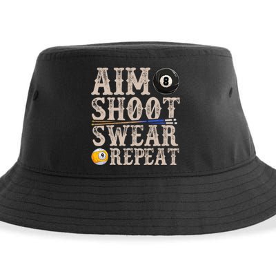 Aim Shoot Swear Repeat Funny Pool Billards Gift Sustainable Bucket Hat