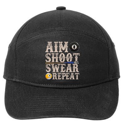 Aim Shoot Swear Repeat Funny Pool Billards Gift 7-Panel Snapback Hat