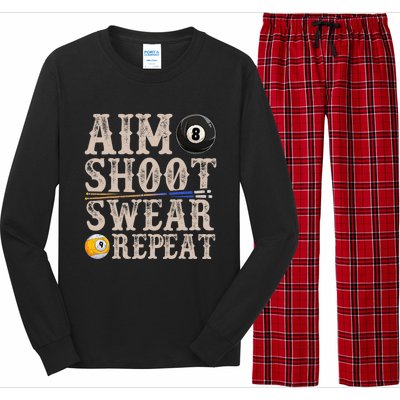 Aim Shoot Swear Repeat Funny Pool Billards Gift Long Sleeve Pajama Set