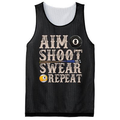 Aim Shoot Swear Repeat Funny Pool Billards Gift Mesh Reversible Basketball Jersey Tank