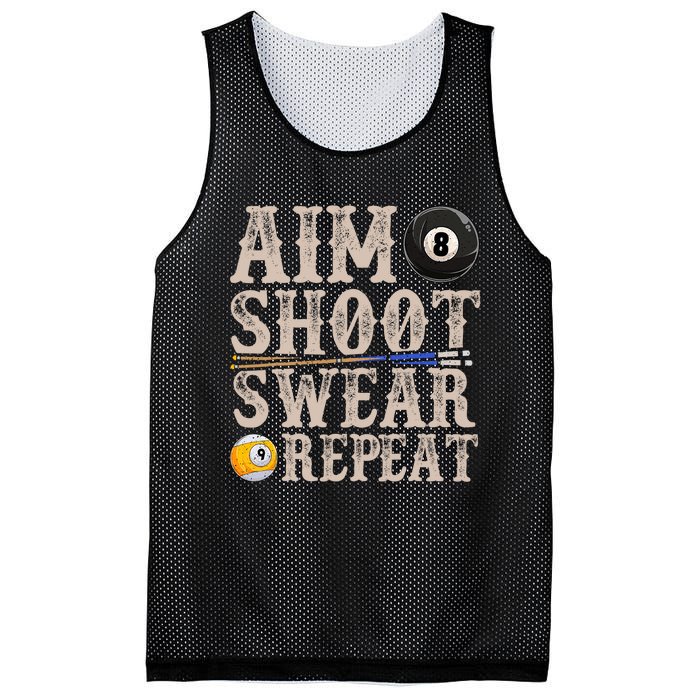 Aim Shoot Swear Repeat Funny Pool Billards Gift Mesh Reversible Basketball Jersey Tank