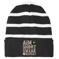 Aim Shoot Swear Repeat Funny Pool Billards Gift Striped Beanie with Solid Band