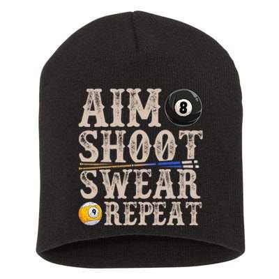 Aim Shoot Swear Repeat Funny Pool Billards Gift Short Acrylic Beanie