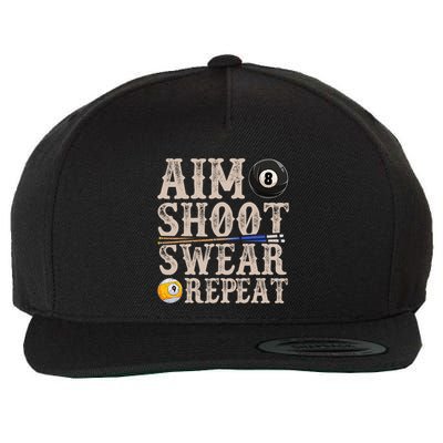 Aim Shoot Swear Repeat Funny Pool Billards Gift Wool Snapback Cap