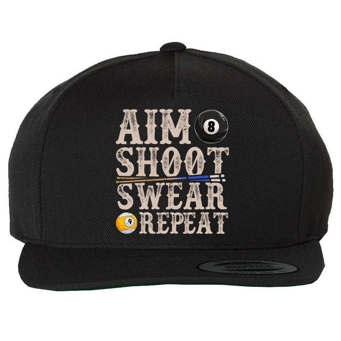 Aim Shoot Swear Repeat Funny Pool Billards Gift Wool Snapback Cap