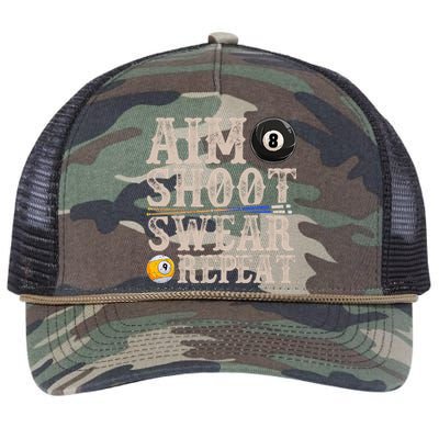 Aim Shoot Swear Repeat Funny Pool Billards Gift Retro Rope Trucker Hat Cap