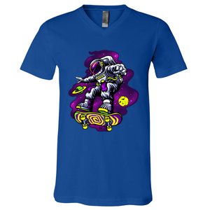 Astronaut Skateboard Skater Space Graphic Cute Gift V-Neck T-Shirt