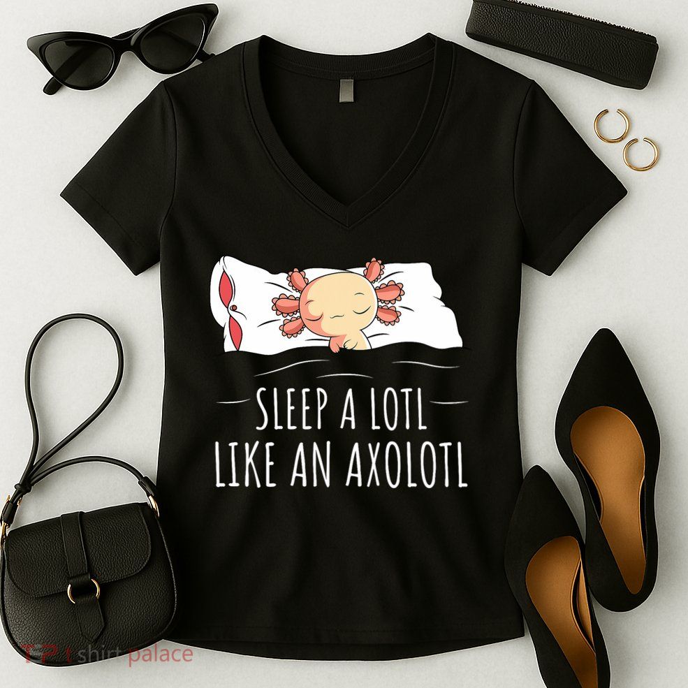 Axolotl Salamander Sleeping   Women's V-Neck T-Shirt