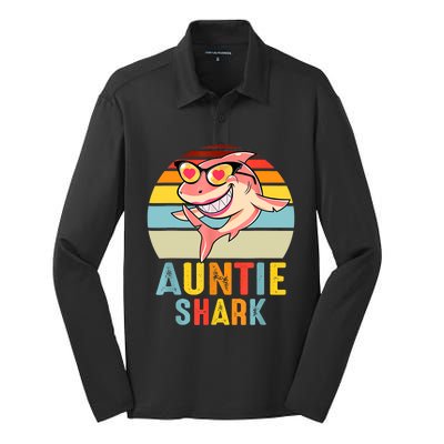 Auntie Shark Shark Family Happy Mother's Day Vintage Silk Touch Performance Long Sleeve Polo