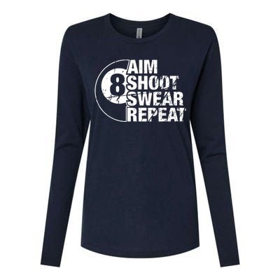 Aim Shoot Swear Repeat 8 Ball Pool Billiards Player Womens Cotton Relaxed Long Sleeve T-Shirt