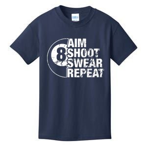 Aim Shoot Swear Repeat 8 Ball Pool Billiards Player Kids T-Shirt