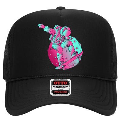 Astronaut Skateboard Skateboarding Skater Space High Crown Mesh Back Trucker Hat