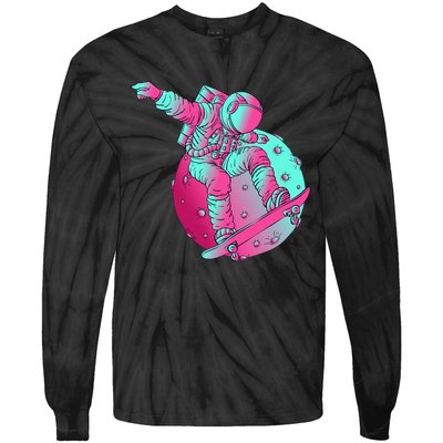 Astronaut Skateboard Skateboarding Skater Space Tie-Dye Long Sleeve Shirt