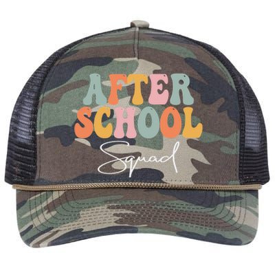 After School Squad Retro Groovy Vintage First Day Of School Retro Rope Trucker Hat Cap