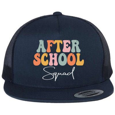 After School Squad Retro Groovy Vintage First Day Of School Flat Bill Trucker Hat