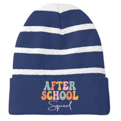 After School Squad Retro Groovy Vintage First Day Of School Striped Beanie with Solid Band