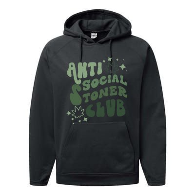 Anti Social Stoner Club Funny Weed Quote Smoking Performance Fleece Hoodie