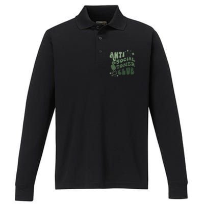 Anti Social Stoner Club Funny Weed Quote Smoking Performance Long Sleeve Polo