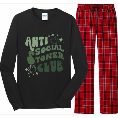 Anti Social Stoner Club Funny Weed Quote Smoking Long Sleeve Pajama Set