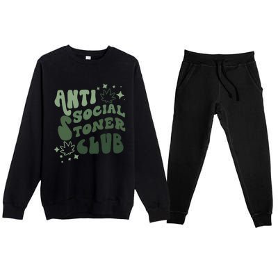 Anti Social Stoner Club Funny Weed Quote Smoking Premium Crewneck Sweatsuit Set